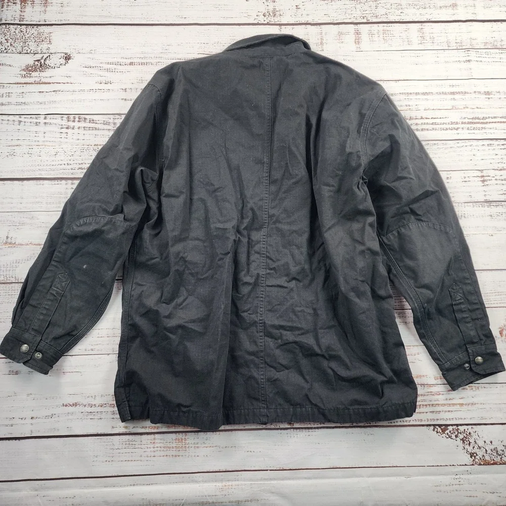 Carhartt Ripstop Solid Shirt Jac Men's Large Black Flannel Lined Work Jacket